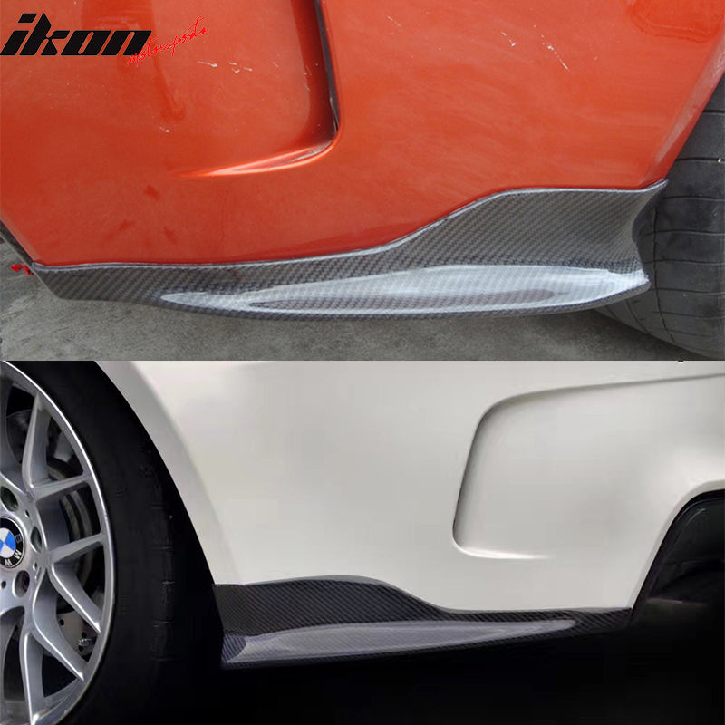 IKON MOTORSPORTS, Rear Aprons Compatible With 2011-2012 BMW 1 Series M E82, R Style Matte Carbon Fiber Rear Bumper Lip Valance Spoiler