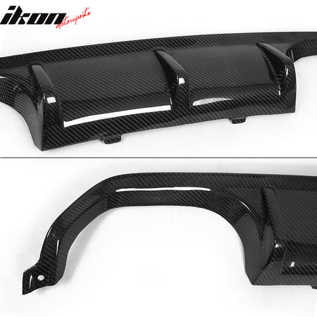 IKON MOTORSPORTS, Rear Diffuser Compatible With 2015-2020 BMW M4 Coupe F82, P Style Matte Carbon Fiber Rear Bumper Lip Valance Spoiler, 2016 2017 2018 2019