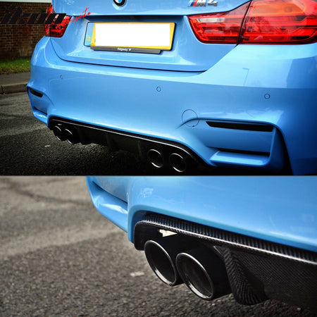 IKON MOTORSPORTS, Rear Diffuser Compatible With 2015-2020 BMW M4 Coupe F82, P Style Matte Carbon Fiber Rear Bumper Lip Valance Spoiler, 2016 2017 2018 2019