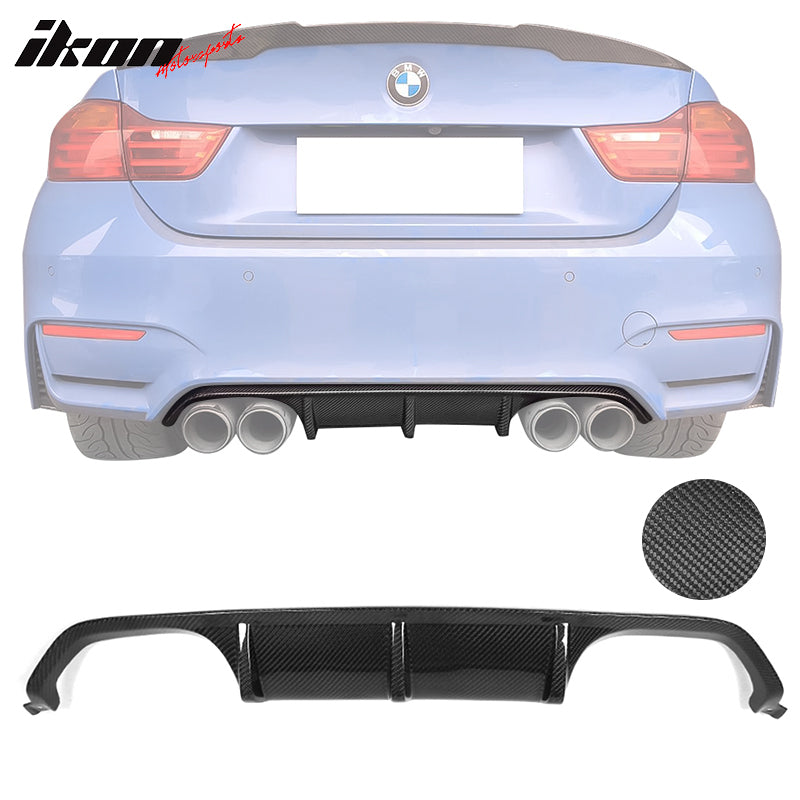 IKON MOTORSPORTS, Rear Diffuser Compatible With 2015-2020 BMW M4 Coupe F82, P Style Matte Carbon Fiber Rear Bumper Lip Valance Spoiler, 2016 2017 2018 2019