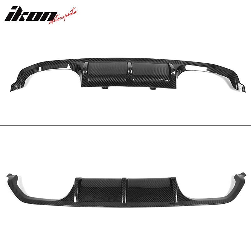 IKON MOTORSPORTS, Rear Diffuser Compatible With 2015-2020 BMW M4 Coupe F82, P Style Matte Carbon Fiber Rear Bumper Lip Valance Spoiler, 2016 2017 2018 2019