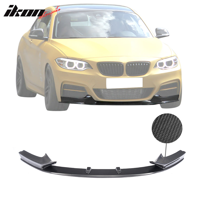 IKON MOTORSPORTS, Front Bumper Lip Compatible With 2014-2020 BMW 2 Series F22 F23 M Sport, M Performance Style Matte Carbon Fiber Front Lip Chin Valance Spoiler Splitter, 2015 2016 2017 2018 2019