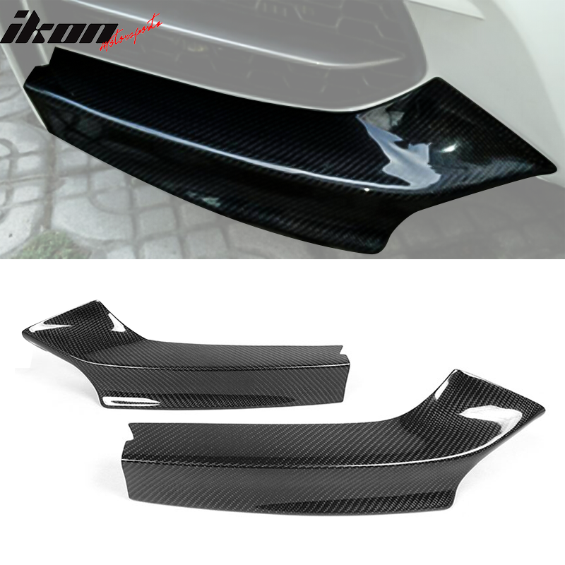 IKON MOTORSPORTS, Front Lip Splitters Compatible With 2014-2020 BMW 2 Series F22 F23 M Sport, M Performance Style Matte Carbon Fiber Front Lip Chin Valance Spoiler 2PC, 2015 2016 2017 2018 2019