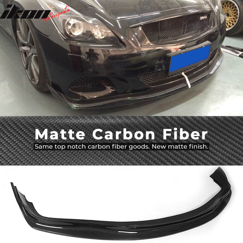 IKON MOTORSPORTS, Front Bumper Lip Compatible With 2008-2014 Infiniti G37 Coupe, JC Style Matte Carbon Fiber Front Lip Chin Valance Spoiler Splitter, 2009 2010 2011 2012 2013