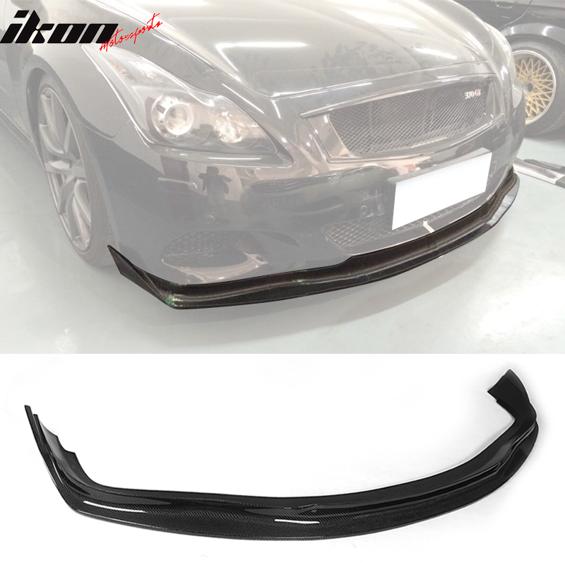 IKON MOTORSPORTS, Front Bumper Lip Compatible With 2008-2014 Infiniti G37 Coupe, JC Style Matte Carbon Fiber Front Lip Chin Valance Spoiler Splitter, 2009 2010 2011 2012 2013