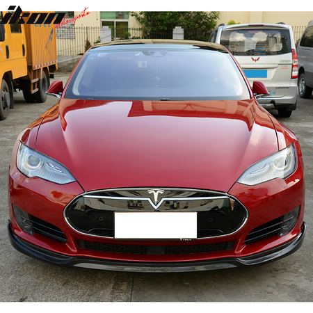 IKON MOTORSPORTS, Front Bumper Lip Compatible With 2012-2017 Tesla Model S Sedan, JC Style Matte Carbon Fiber Front Lip Chin Valance Spoiler Splitter, 2013 2014 2015 2016