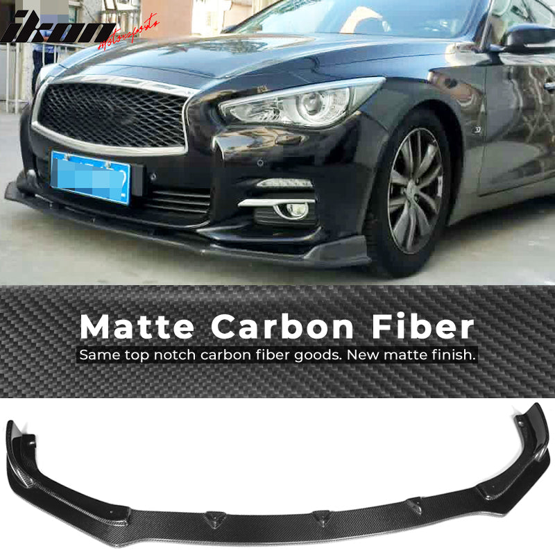 IKON MOTORSPORTS, Front Bumper Lip Compatible With 2014-2017 Infiniti Q50 Base, ST Style Matte Carbon Fiber Front Lip Chin Valance Spoiler Splitter, 2015 2016