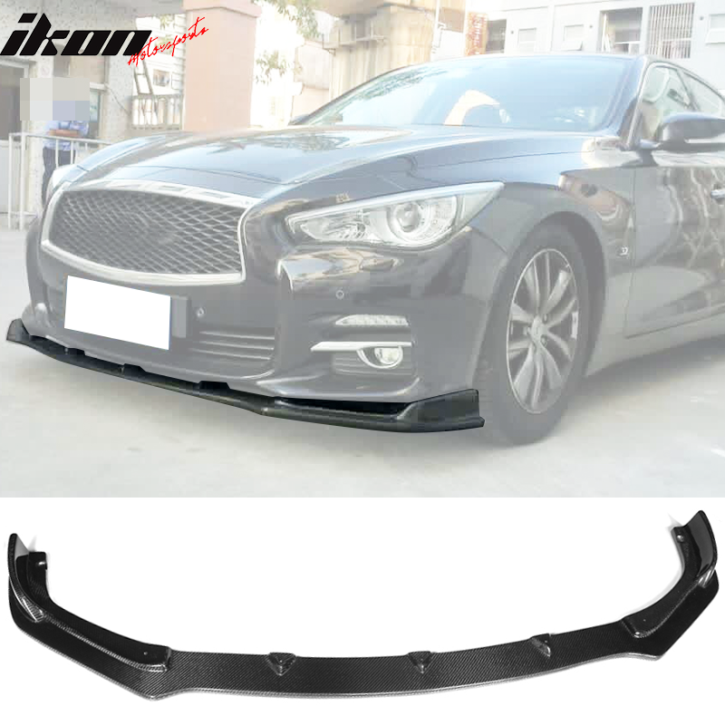 IKON MOTORSPORTS, Front Bumper Lip Compatible With 2014-2017 Infiniti Q50 Base, ST Style Matte Carbon Fiber Front Lip Chin Valance Spoiler Splitter, 2015 2016