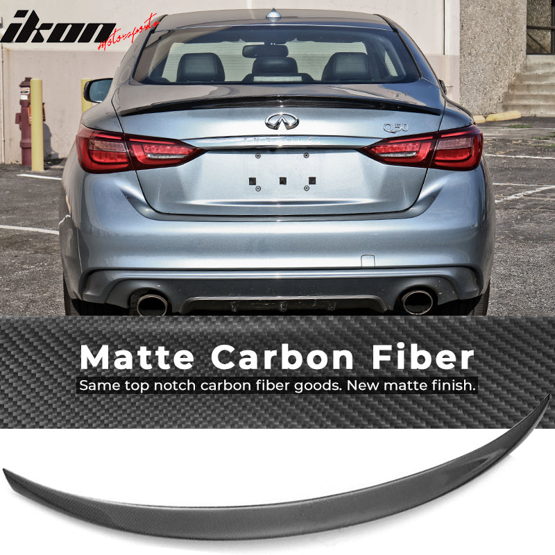 IKON MOTORSPORTS, Trunk Spoiler Compatible With 2014-2020 Infiniti Q50, Factory Style Matte Carbon Fiber Rear Spoiler Wing, 2015 2016 2017 2018 2019