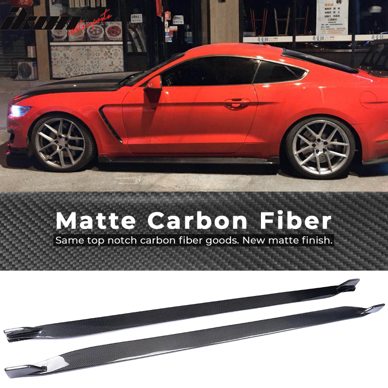 IKON MOTORSPORTS, Side Skirts Compatible With 2015-2022 Ford Mustang Coupe Except GT350, JC Style Side Skirt Extension Rocker Panel Driver Passenger, 2016 2017