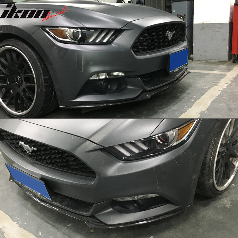 IKON MOTORSPORTS, Front Bumper Lip Compatible With 2015-2017 Ford Mustang Coupe Except GT350, Factory Style Matte Carbon Fiber Front Lip Chin Valance Spoiler Splitter, 2016