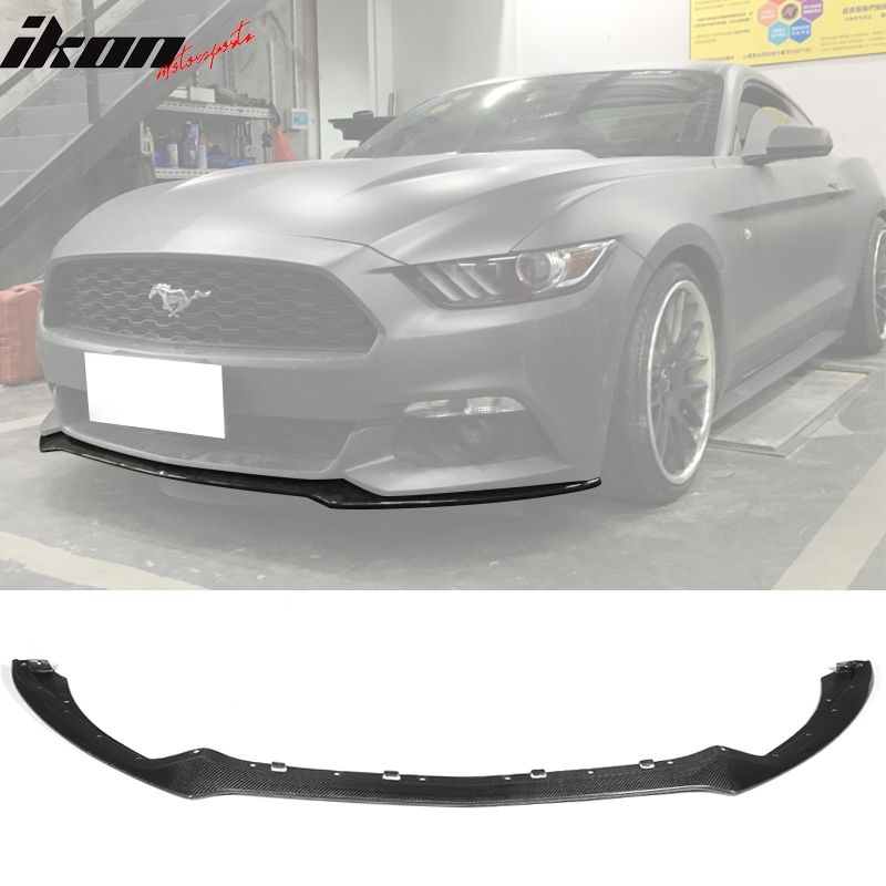 IKON MOTORSPORTS, Front Bumper Lip Compatible With 2015-2017 Ford Mustang Coupe Except GT350, Factory Style Matte Carbon Fiber Front Lip Chin Valance Spoiler Splitter, 2016