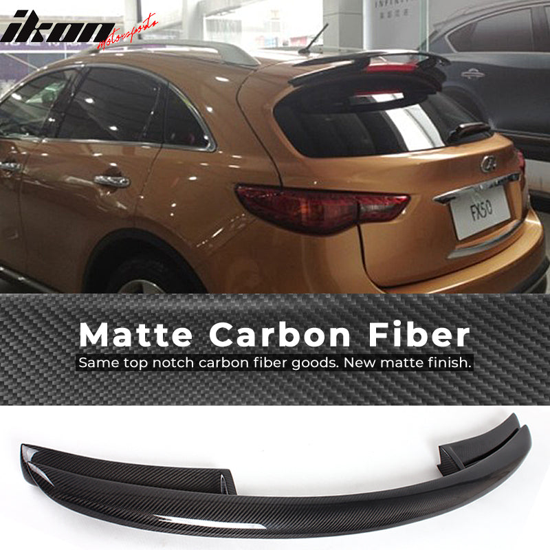 IKON MOTORSPORTS, Roof Spoiler Compatible With 2009-2012 Infiniti FX35 FX50, VE Style Matte Carbon Fiber Rear Spoiler Wing, 2010 2011