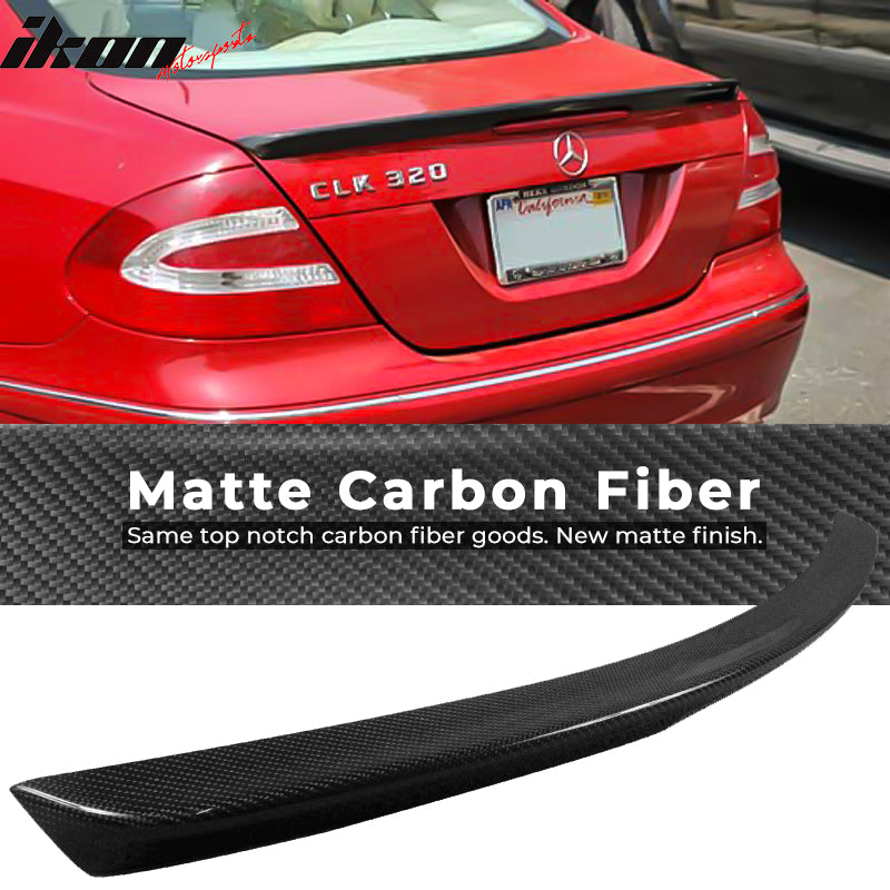 IKON MOTORSPORTS Trunk Spoiler Compatible With 2003 2009 Mercedes Benz CLK Class C209 AMG Coupe Matte Carbon Fiber FRP AMG Style Rear Spoiler Wing 2004 2005 2006 2007 2008 Ikon Motorsports