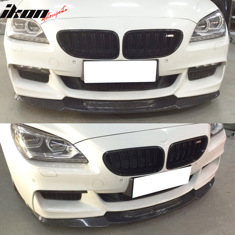 IKON MOTORSPORTS, Front Bumper Lip Compatible With 2012-2017 BMW 6 Series F06 F12 F13 Coupe M Sport , Matte Carbon Fiber VO Style Front Lip Spoiler Wing Chin Splitter, 2013 2014 2015 2016