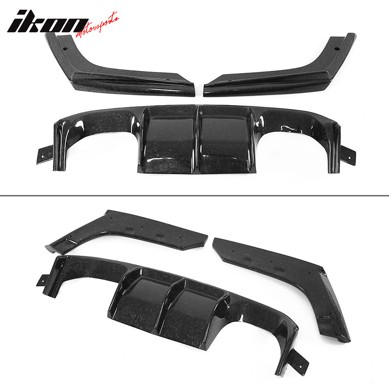 IKON MOTORSPORTS, Rear Diffuser Compatible With 2015-2020 BMW M3 F80 M4 F82 F83 , Matte Forged Carbon Fiber V Style Rear Bumper Lip Spoiler Wing, 2016 2017 2018 2019