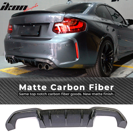 IKON MOTORSPORTS, Rear Diffuser Compatible With 2016-2021 BMW F87 M2 Coupe, MP Style Matte Forged Carbon Fiber Rear Bumper Lip Diffuser , 2017 2018 2019 2020