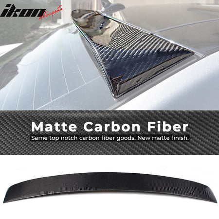 IKON MOTORSPORTS, Roof Spoiler Compatible With 2010-2016 Mercedes-Benz W212 E Class Sedan 4-Door, AMG Style Matte Carbon Fiber Rear Spoiler Wing, 2011 2012 2013 2014 2015