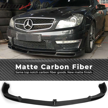 IKON MOTORSPORTS, Front Bumper Lip Compatible With 2012-2014 Mercedes-Benz C Class W204 C63 AMG, V Style Matte Carbon Fiber Front Lip Chin Valance Spoiler Splitter, 2013