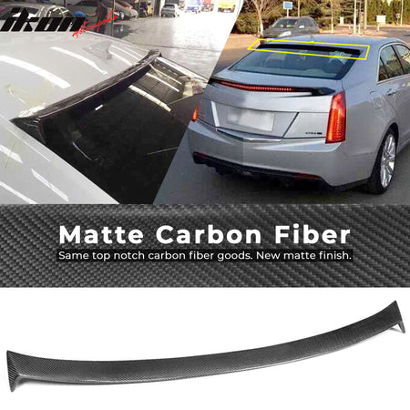 IKON MOTORSPORTS, Roof Spoiler Compatible With 2013-2018 Cadillac ATS Sedan, JC Style Matte Carbon Fiber Rear Spoiler Wing, 2014 2015 2016 2017