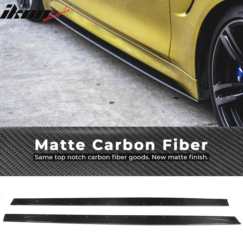 IKON MOTORSPORTS, Side Skirts Compatible With 2015-2020 BMW M4 F82 F83, MP Style Matte Carbon Fiber Side Skirt Extension Rocker Panel Driver Passenger, 2016 2017 2018 2019