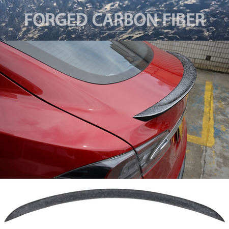 IKON MOTORSPORTS, Trunk Spoiler Compatible With 2012-2019 Tesla Model S Sedan, Factory Style Matte Forged Carbon Fiber Rear Trunk Spoiler Wing, 2013 2014 2015 2016 2017 2018
