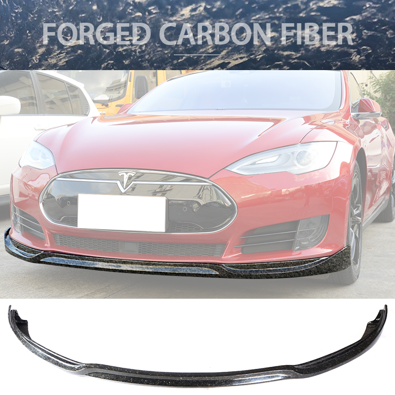 IKON MOTORSPORTS, Front Bumper Lip Compatible With 2012-2017 Tesla Model S Sedan, JC Style Matte Forged Carbon Fiber & FRP Front Lip Under Chin Spoiler Splitter, 2013 2014 2015 2016