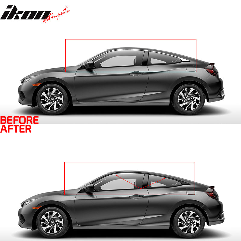 IKON MOTORSPORTS Compatible With 2016-2020 Honda Civic Coupe Window Trim Chrome Delete Vinyl Kit- Gloss Black