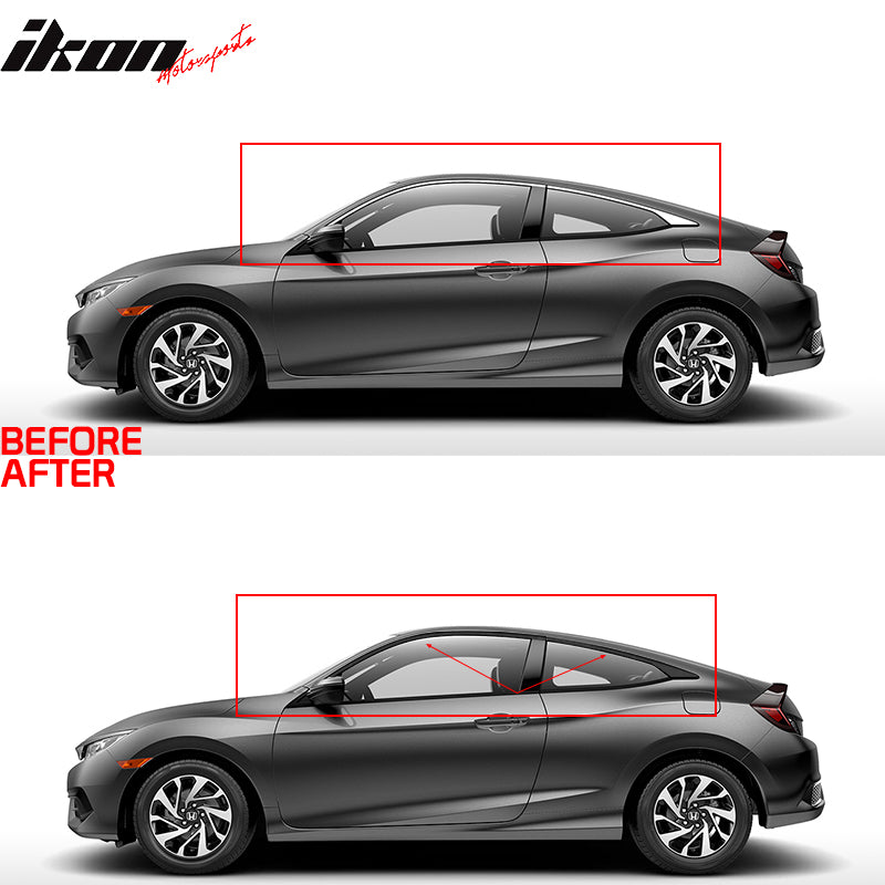 IKON MOTORSPORTS, Chrome Delete Kit Compatible With 2016-2020 Honda Civic Coupe, Window Trim Chrome Delete Vinyl Kit Matte Black