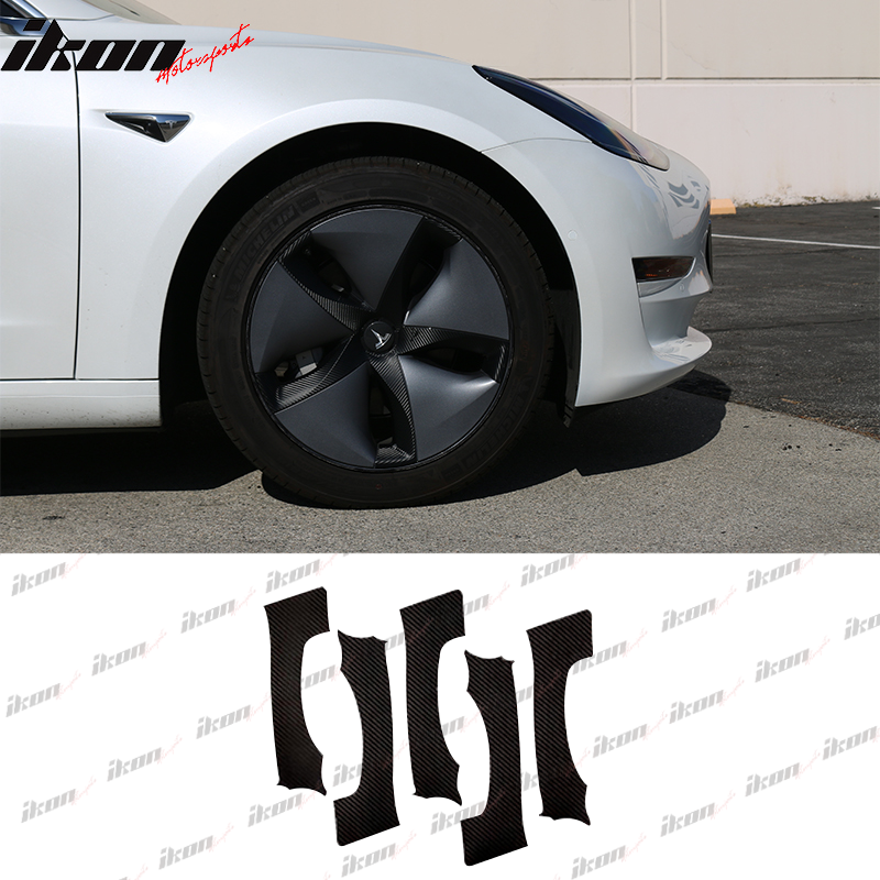 IKON MOTORSPORTS, Chrome Delate Kits Compatible With 2017-2023 Tesla Model 3, Aero Wheel Wrap Kit Gloss Black