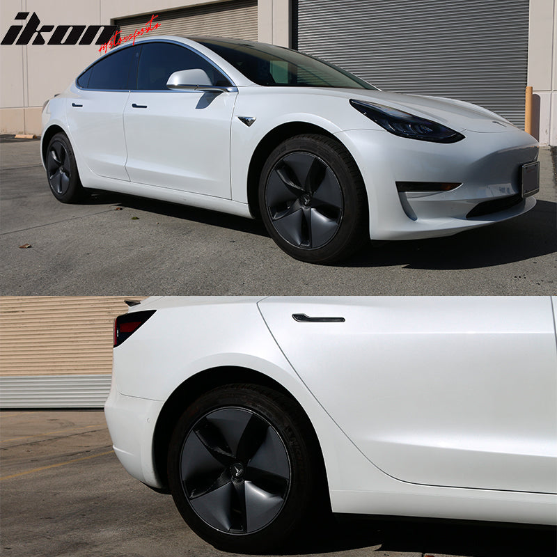 IKON MOTORSPORTS Compatible With 2017-2023 Tesla Model 3 Aero Wheel Wrap Kit - Carbon Fiber