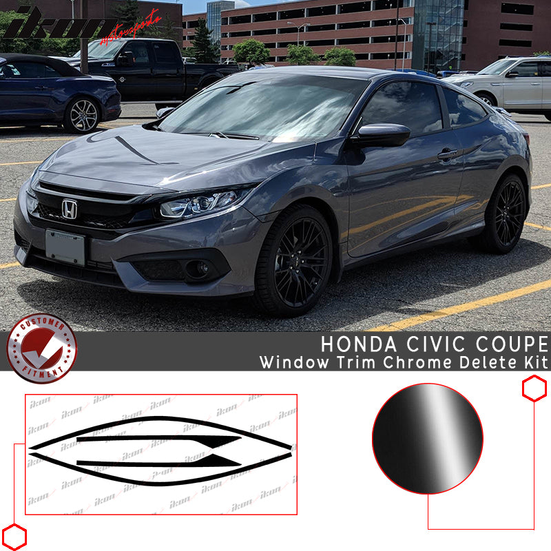 2016-2020 Honda Civic 2dr Gloss Black Window Trim Chrome Delete Vinyl