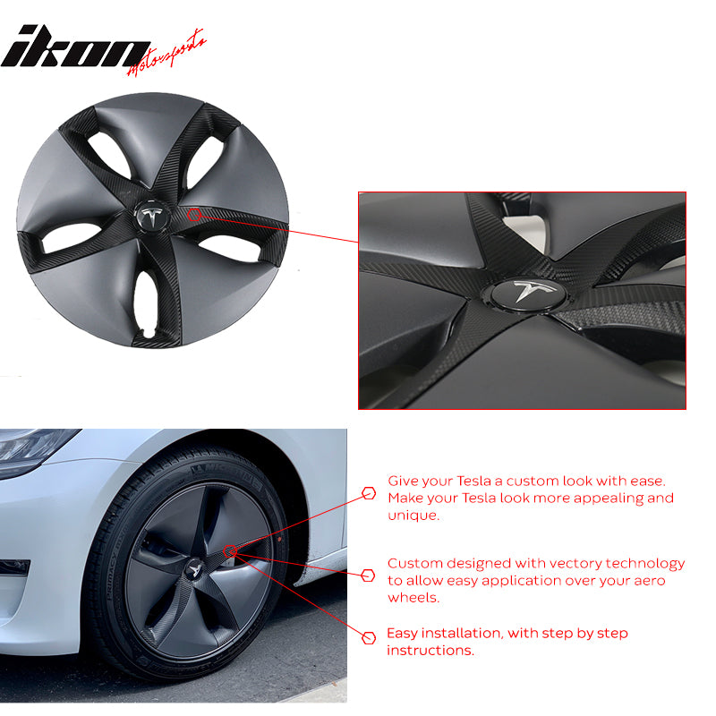 Fits 17-23 Tesla Model 3 Aero Wheel Wrap Kit All 4 Wheels - Carbon Fiber