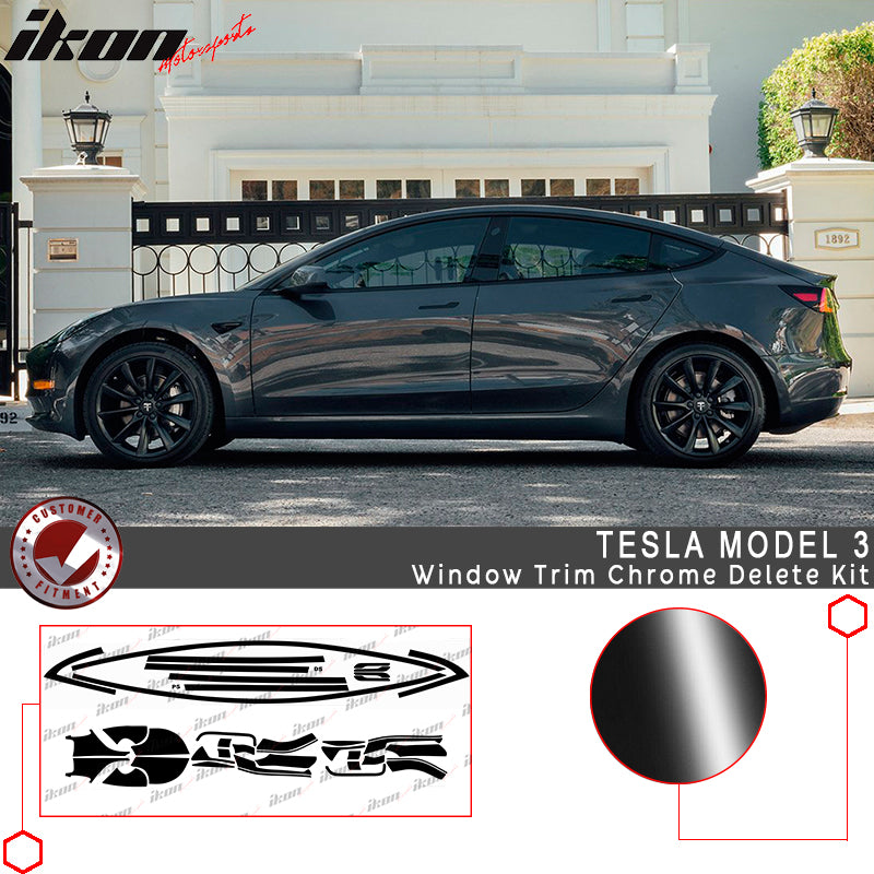 2017-2023 Tesla Model 3 Gloss Black Window Trim Chrome Delete Kit