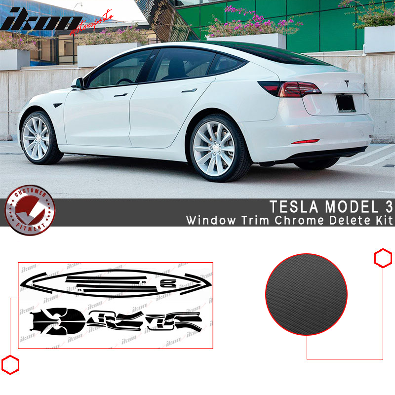 2017-2023 Tesla Model 3 Matte Black Chrome Delete Vinyl Window Trim