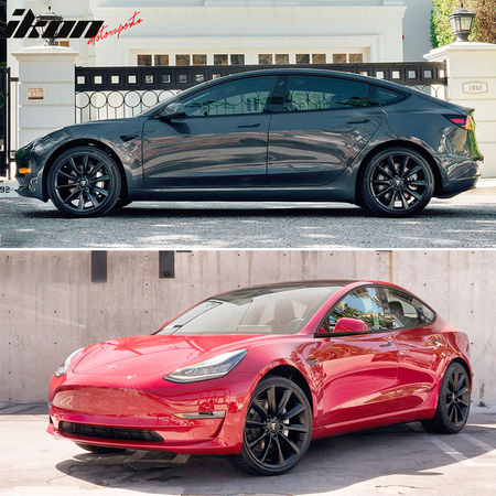 IKON MOTORSPORTS, Aero Wheel Wrap Kit Compatible With 2017-2023 Tesla Model 3, Window Trim Chrome Delete Kit Matte Black, 2018 2019 2020 2021