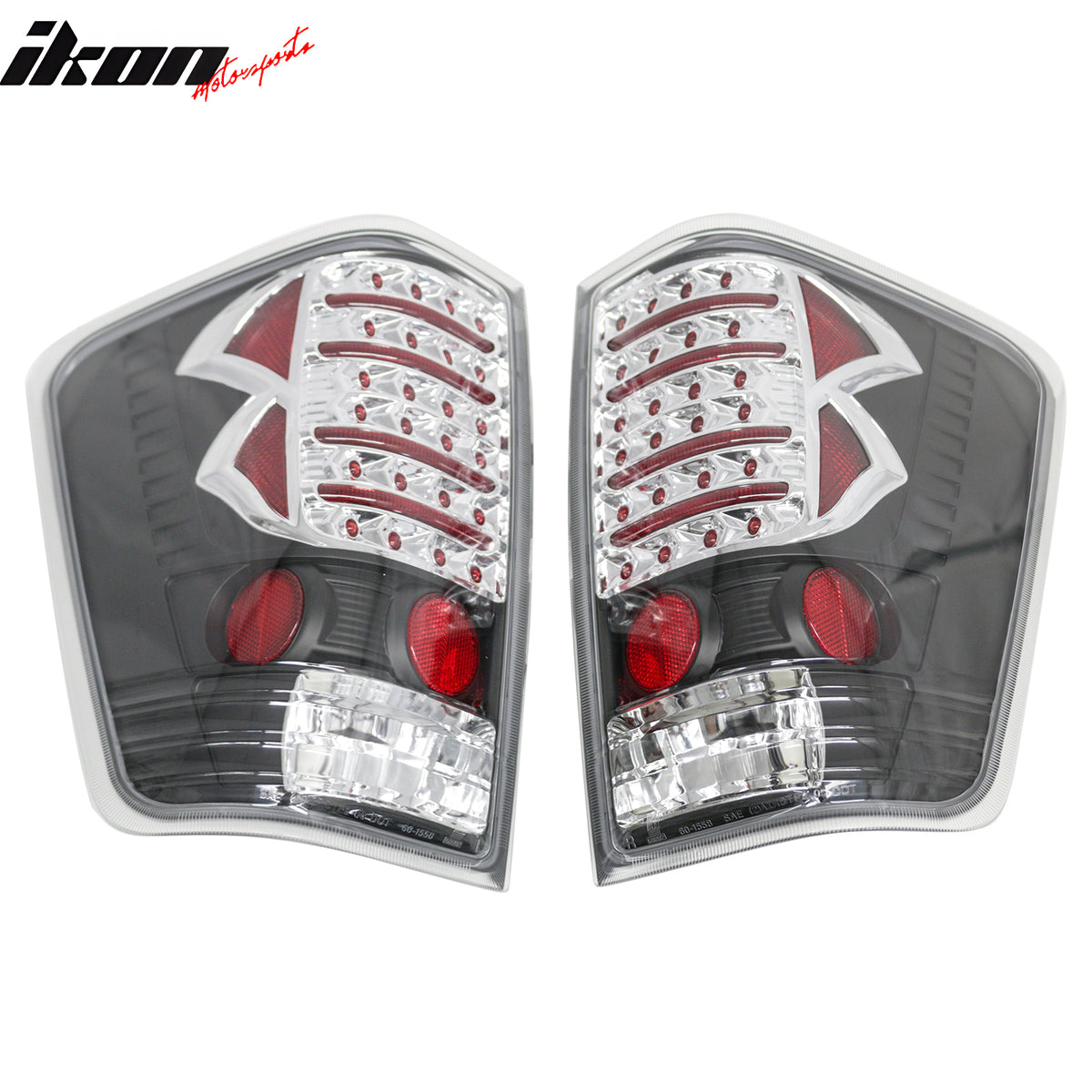 IKON MOTORSPORTS Tail Lights, Compatible with 2004-2015 Nissan Titan, Black Chrome Driver Passenger Side Rear Tail Lights Lamps Assembly Replacement, 2PCS