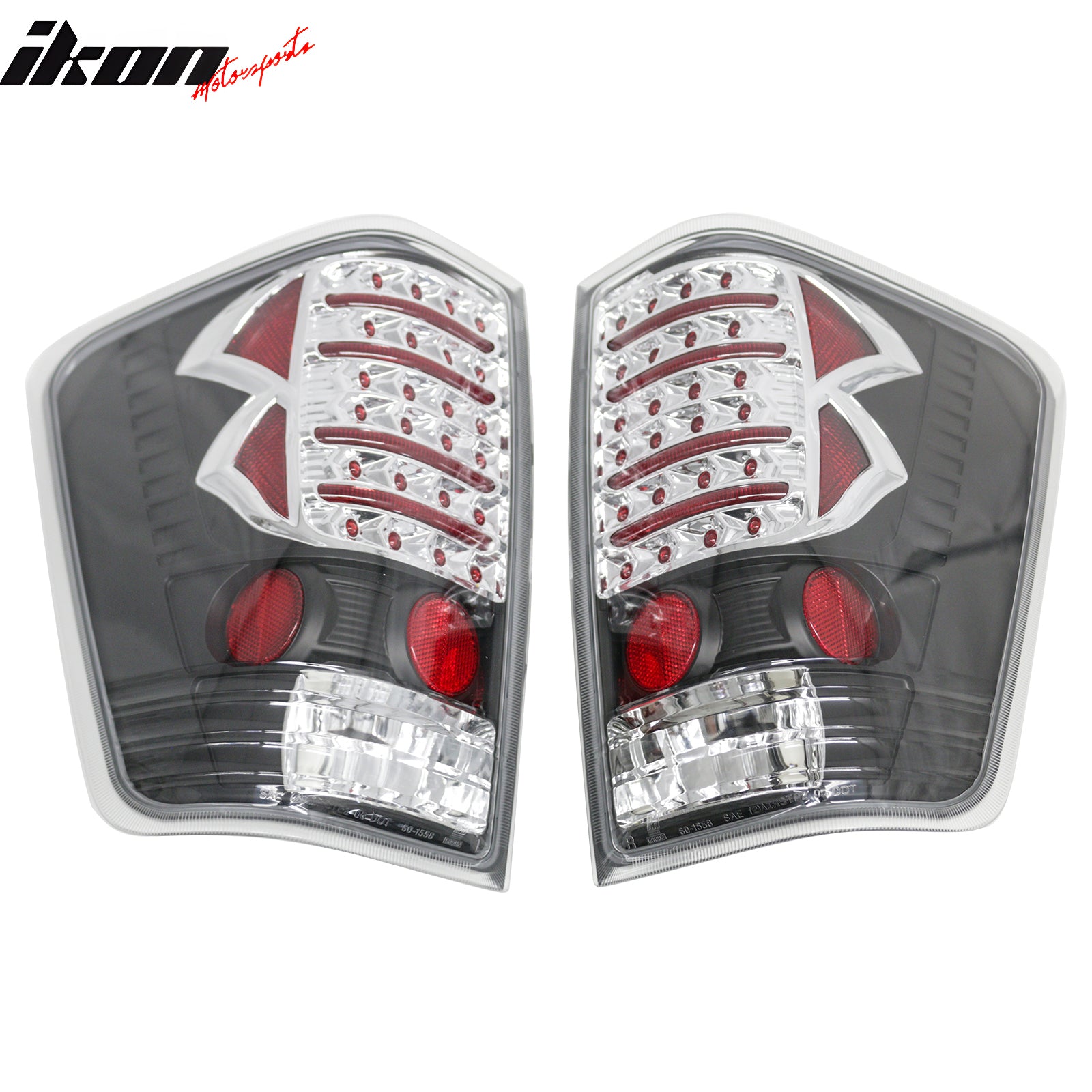 IKON MOTORSPORTS Tail Lights, Compatible with 2004-2015 Nissan Titan, Black Chrome Driver Passenger Side Rear Tail Lights Lamps Assembly Replacement, 2PCS
