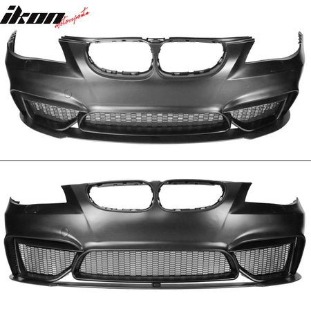 IKON MOTORSPORTS, Front Bumper Cover Compatible With 2004-2010 BMW 5 Series E60, 5 Series Sedan M4 Style PP Polypropylene Front Bumper Conversion Replacement, 2005 2006 2007 2008 2009