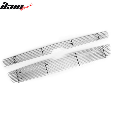 IKON MOTORSPORTS Front Bumper Grille, Compatible with 2005-2007 Chevy Silverado 1500 2500 HD 3500 Classic, Chrome Aluminum Horizontal Billet Style Replacement Front Bumper Grill Assembly, 2PCS