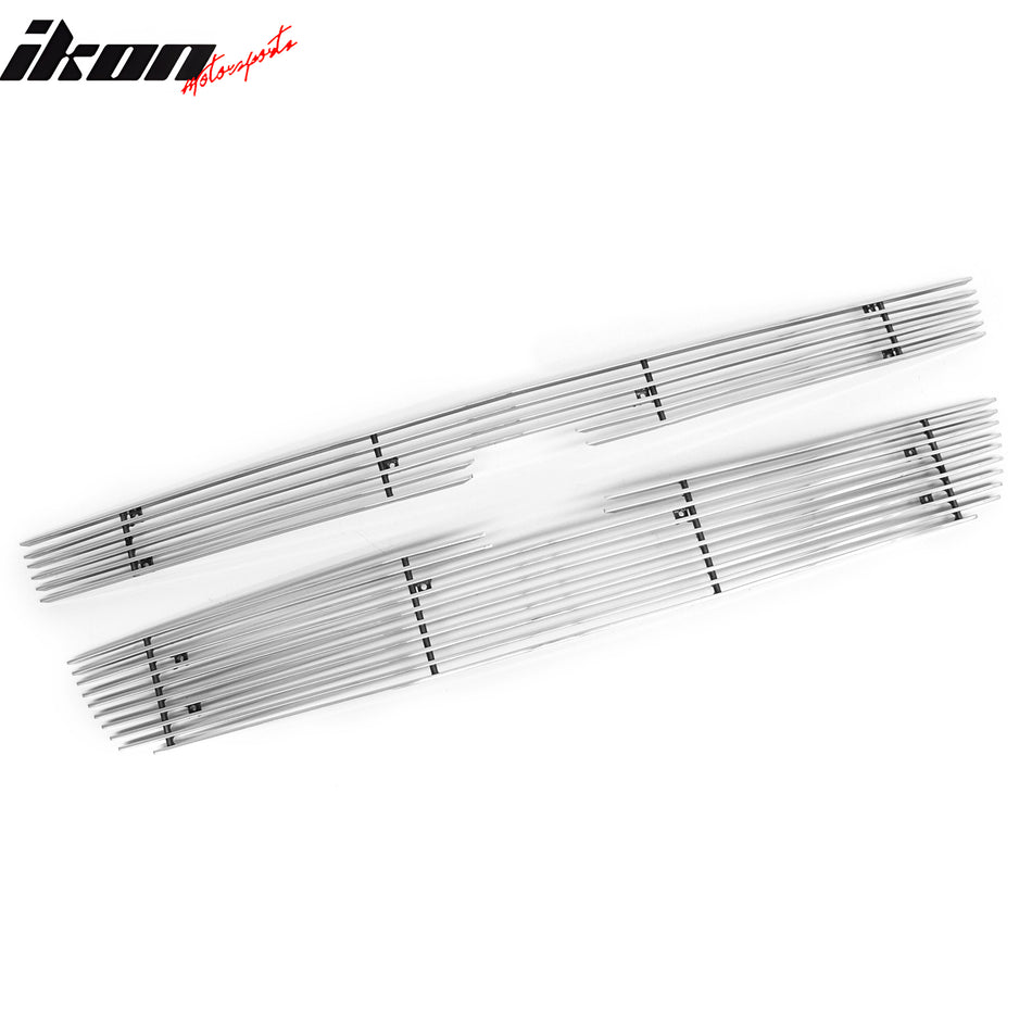 IKON MOTORSPORTS Front Bumper Grille, Compatible with 2005-2007 Chevy Silverado 1500 2500 HD 3500 Classic, Chrome Aluminum Horizontal Billet Style Replacement Front Bumper Grill Assembly, 2PCS