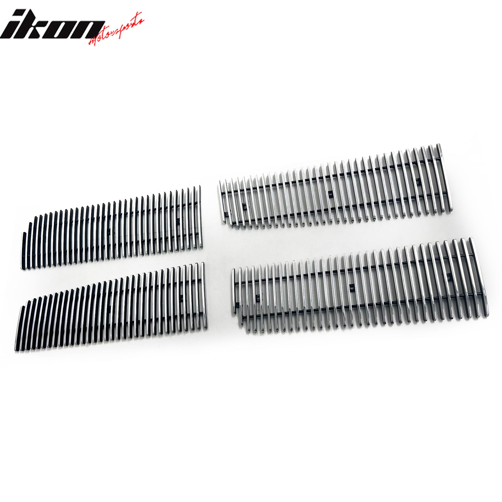 IKON MOTORSPORTS Front Upper Grille Insert, Compatible with 2005 Dodge Dakota, Vertical Style Chrome Replacement Front Bumper Hood Billet Grill Grille Assembly, 4PCS