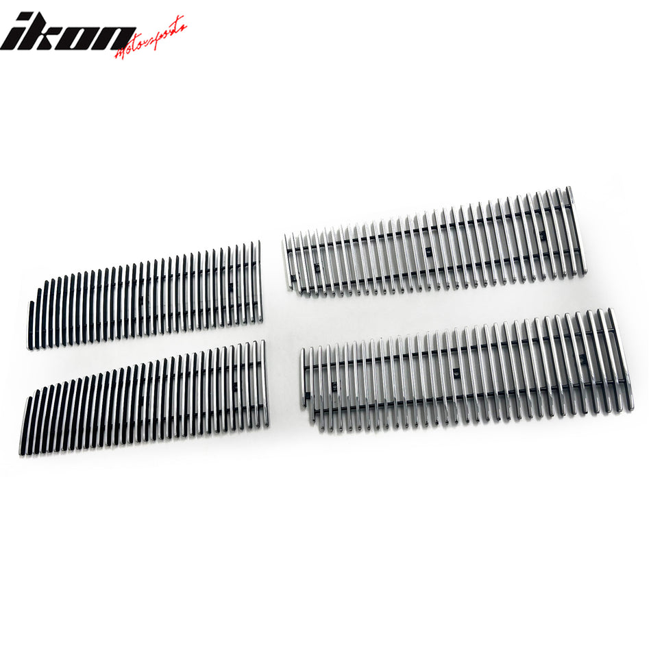 IKON MOTORSPORTS Front Upper Grille Insert, Compatible with 2005 Dodge Dakota, Vertical Style Chrome Replacement Front Bumper Hood Billet Grill Grille Assembly, 4PCS