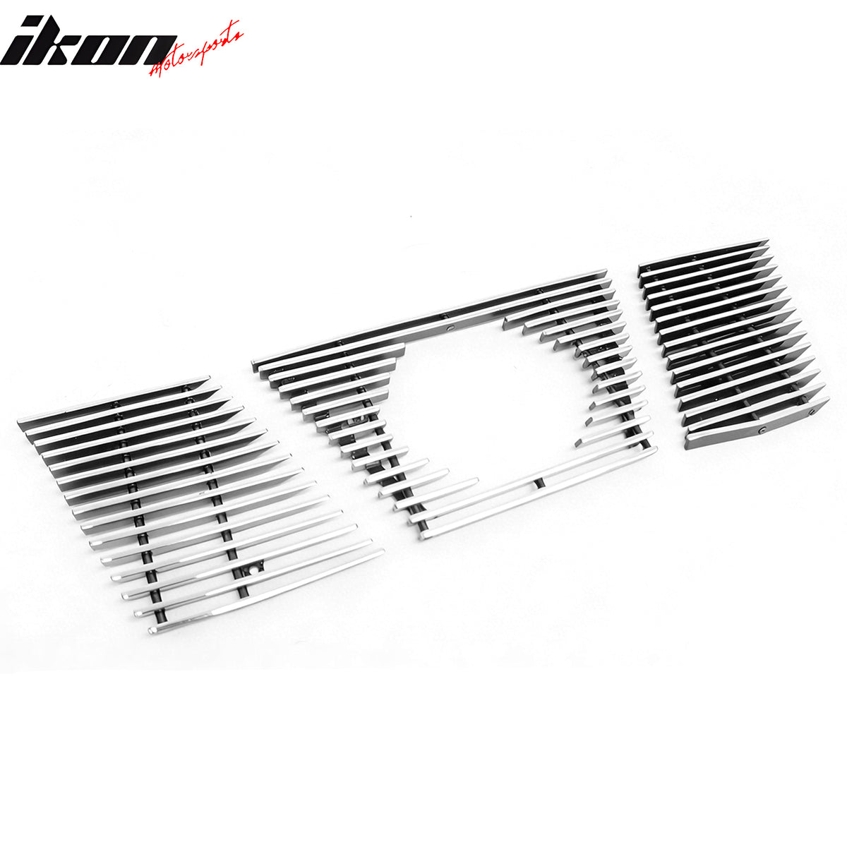 IKON MOTORSPORTS Front Upper Grille, Compatible with 2005-2008 Nissan Xterra, Horizontal Style Chrome Stainless Steel Replacement Front Bumper Hood Grill 3PCS