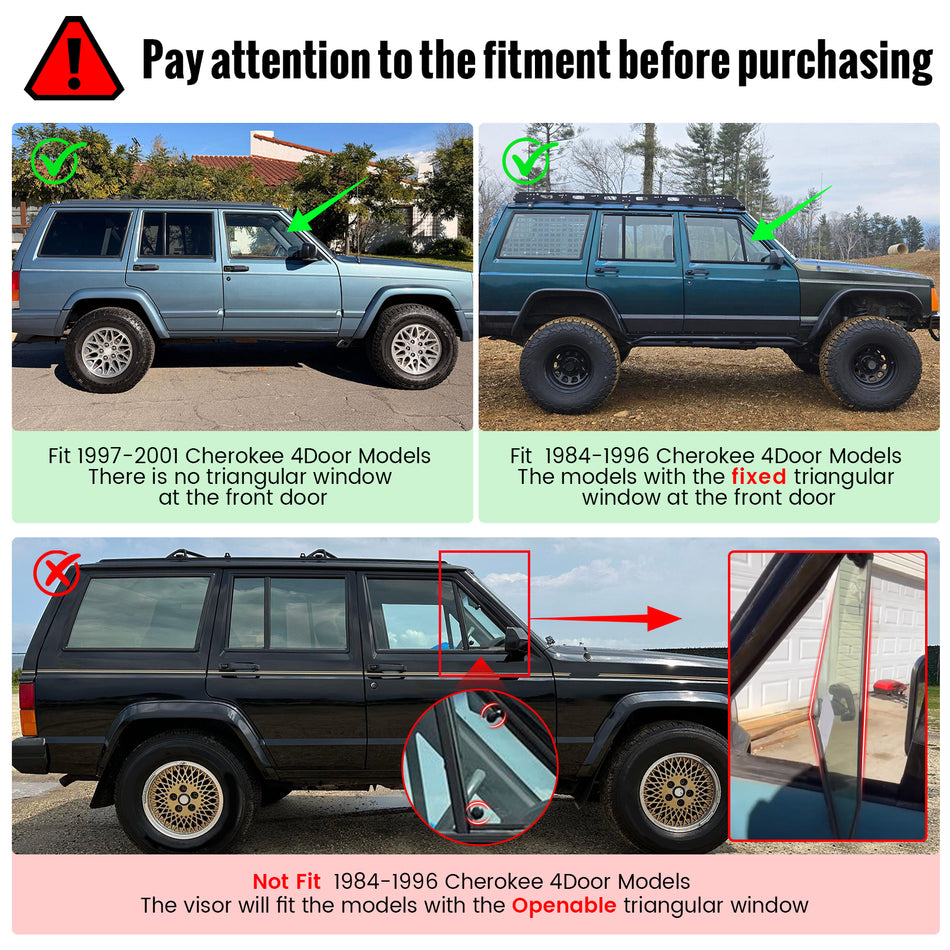Fit 1984-2001 Jeep Cherokee Slim Style Acrylic Smoke Tinted Window Visors