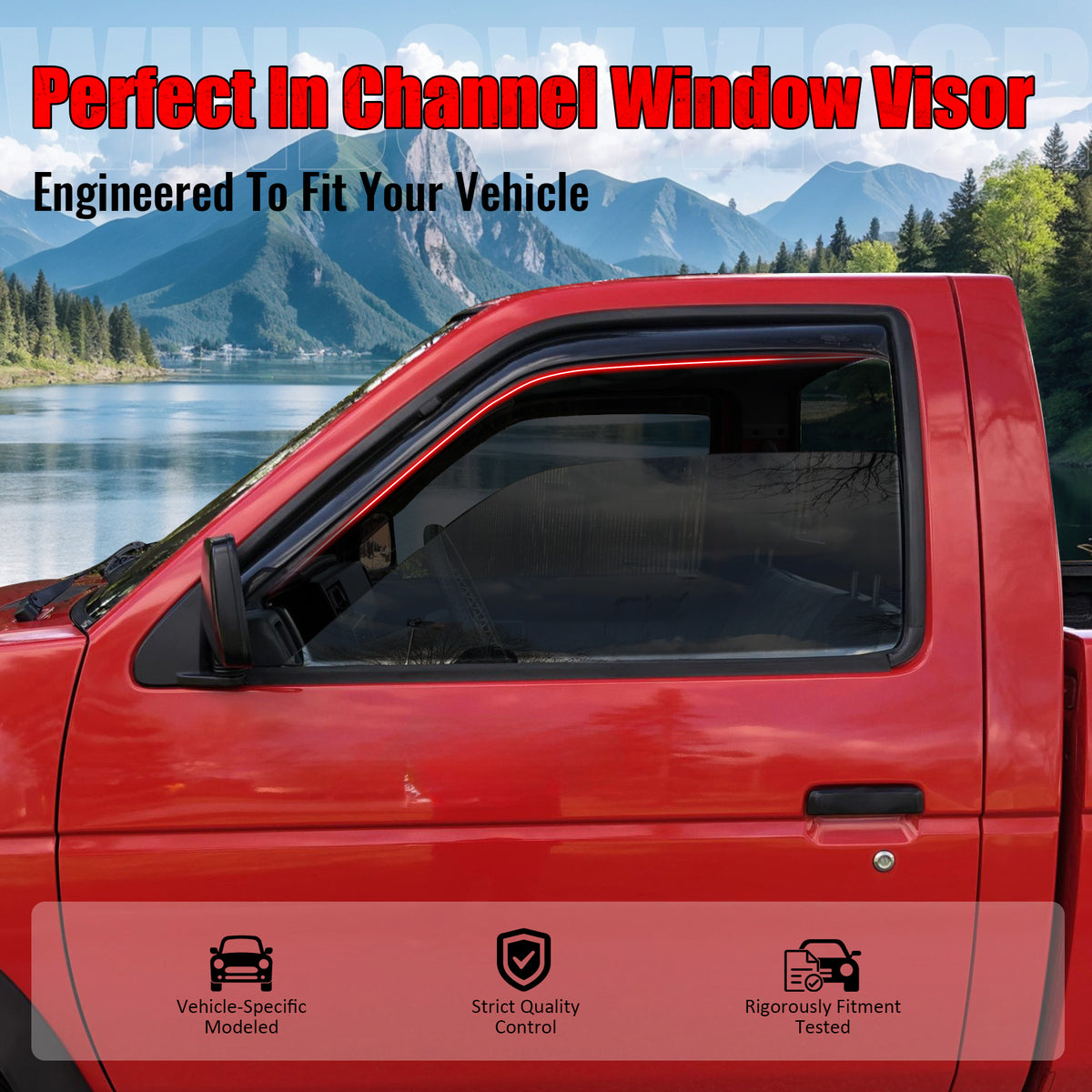 IKON MOTORSPORTS In Channel Window Visors Compatible with 1987-1990 Nissan Pathfinder 2-Door& 1987-1997 Pickup Regular Cab, Slim Style Acrylic Smoke Rain Guards, Side Window Wind Deflectors 2PCS