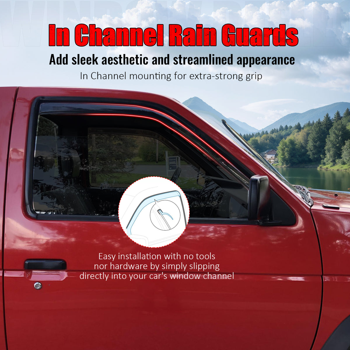 Fits 87-90 Nissan Pathfinder& 87-97 Pickup Regular Cab In-Channel Window Visors