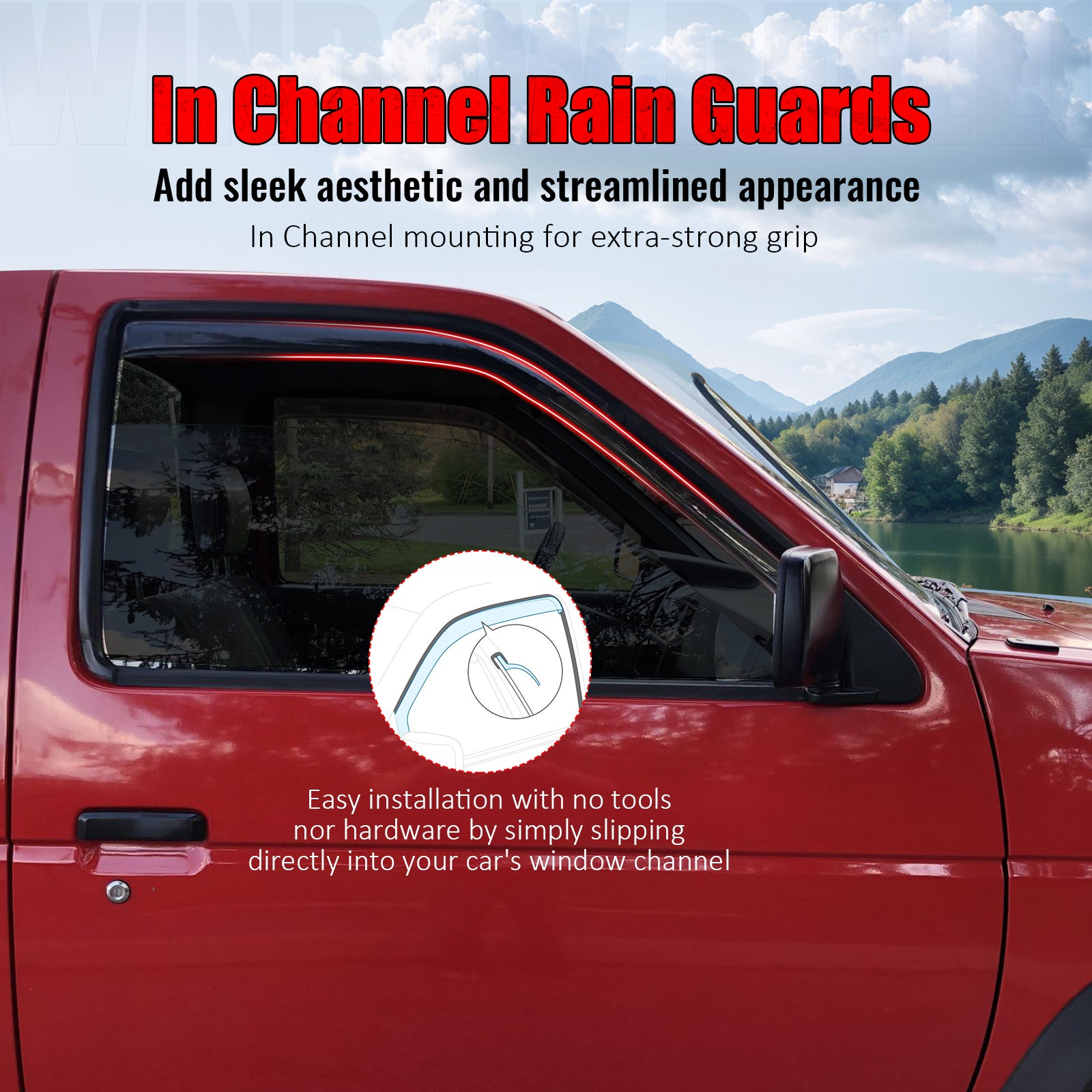 Fits 87-90 Nissan Pathfinder& 87-97 Pickup Regular Cab In-Channel Window Visors