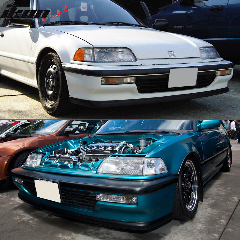 Front Bumper Lip Compatible With 1990-1991 Honda Civic Sedan & Hatchback, Factory Style PU Black Front Lip Spoiler Splitter Air Dam Chin Diffuser Add on by IKON MOTORSPORTS