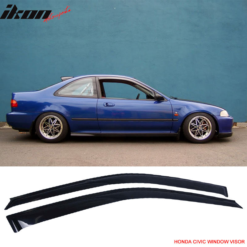 Xcessmotors T-R Style Front Bumper Lip + Dark Smoke Window Visors For 92-95 Honda Civic 2/3Dr